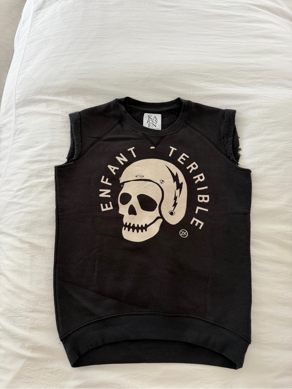 Zoe Karssen Black Muscle Tee with Cream Skull Helmet Graphic